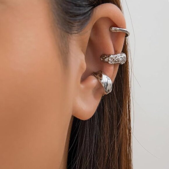 SET OF 3 :  SILVER Zara Non-Piercing Ear Cuffs Earrings - Picture 3 of 6